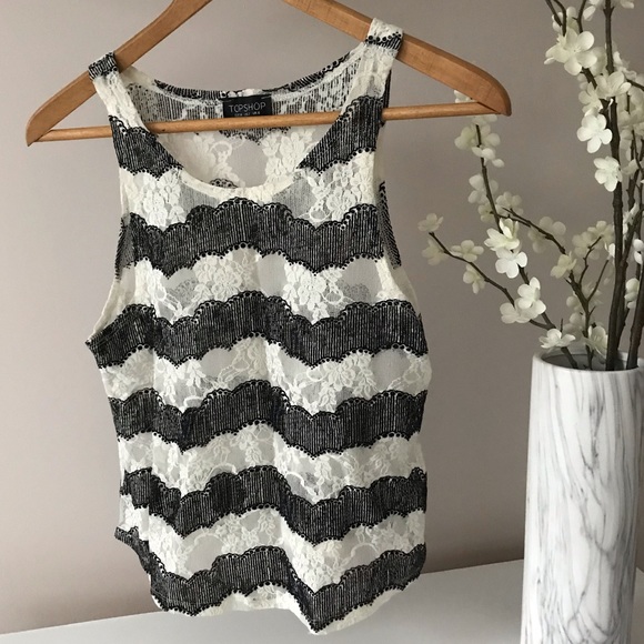 Zara Tops - ZARA Black And Ivory Lace Sleeveless Tank Top